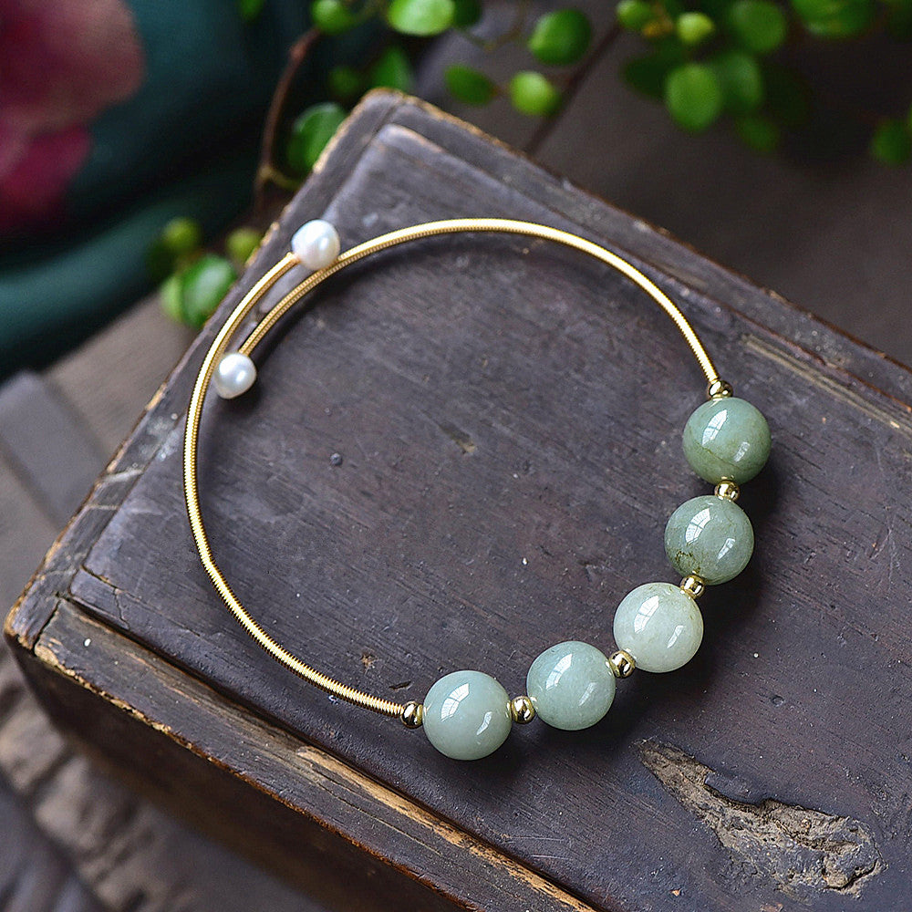 Armband mit natürlichen grüne runde Jadestein Perlen, flexibel, einfach einstelbare Größe