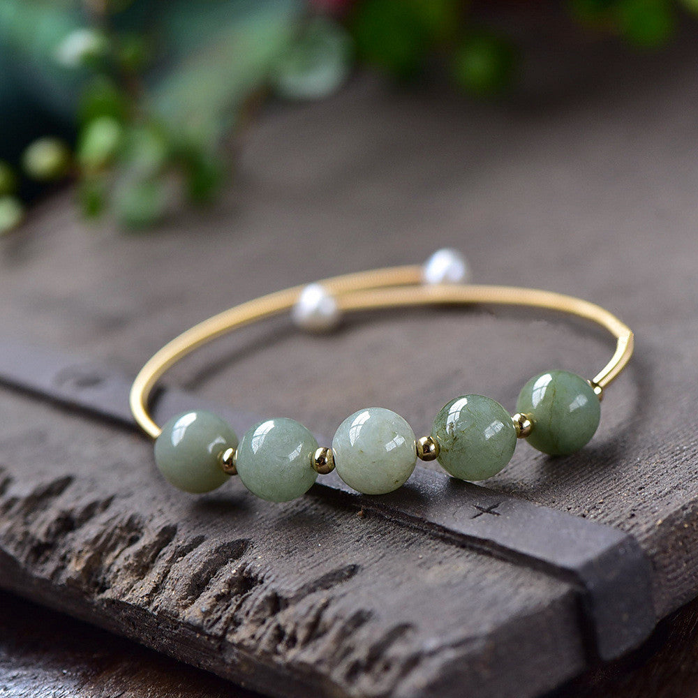 Armband mit natürlichen grüne runde Jadestein Perlen, flexibel, einfach einstelbare Größe