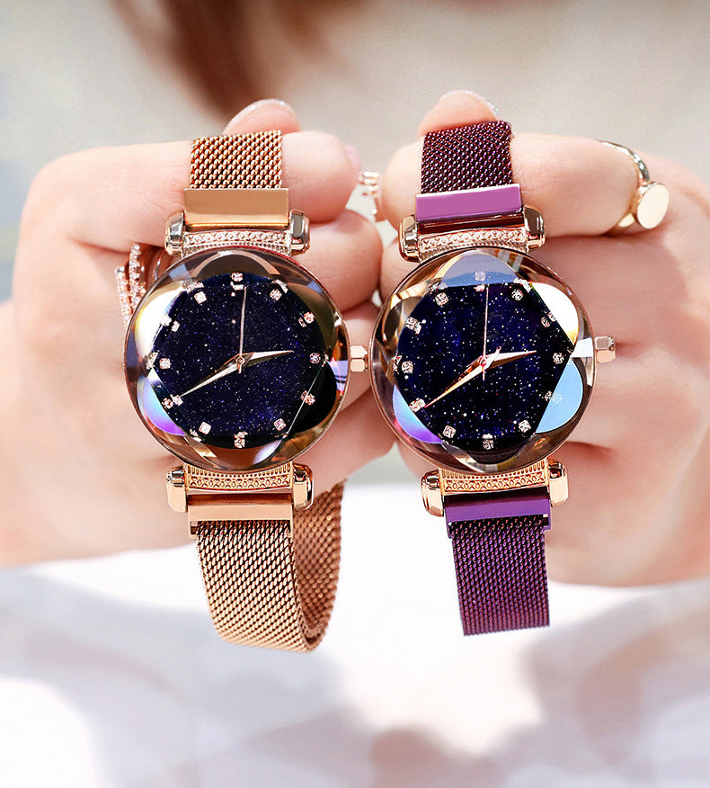 Damen-Quarz-Uhr in 6 Farbttöne, Armband aus Stahl, sehr feines Geflecht