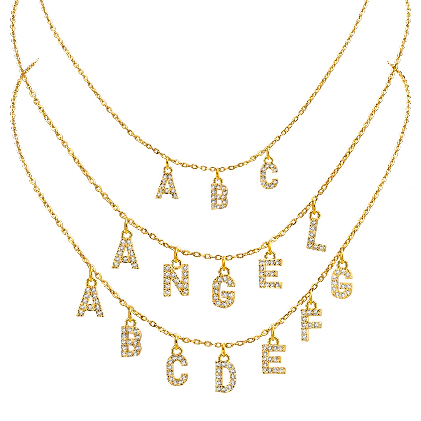 Halskette mit Zirkoni Buchstaben-Anhänger. von 1 bis 12 Buchstaben können auswählen