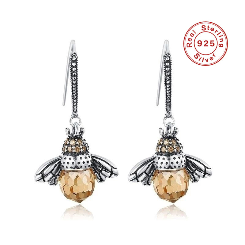 Bienen-Kristall-Ohrringe aus Silber 925 mit Zirkonia