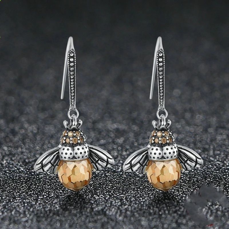 Bienen-Kristall-Ohrringe aus Silber 925 mit Zirkonia